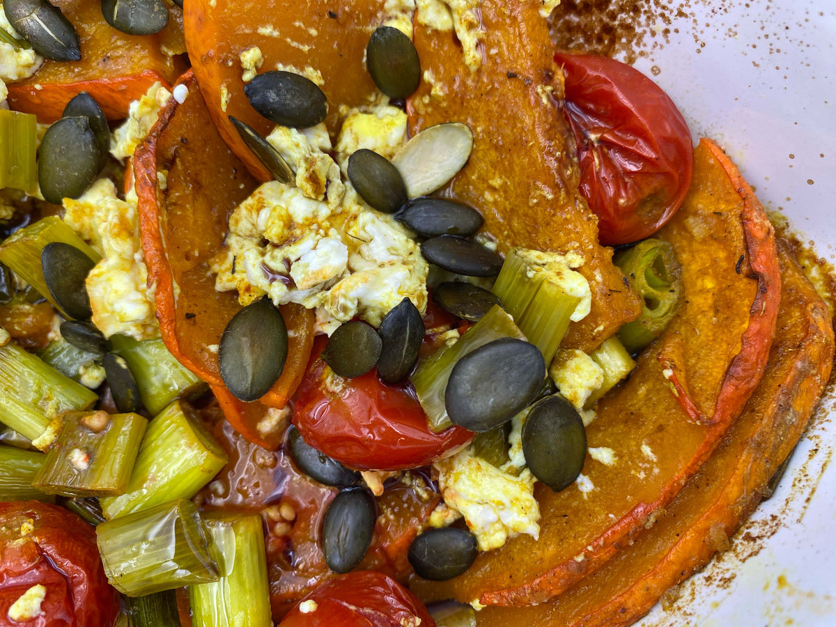 Kürbis aus dem Ofen mit Feta