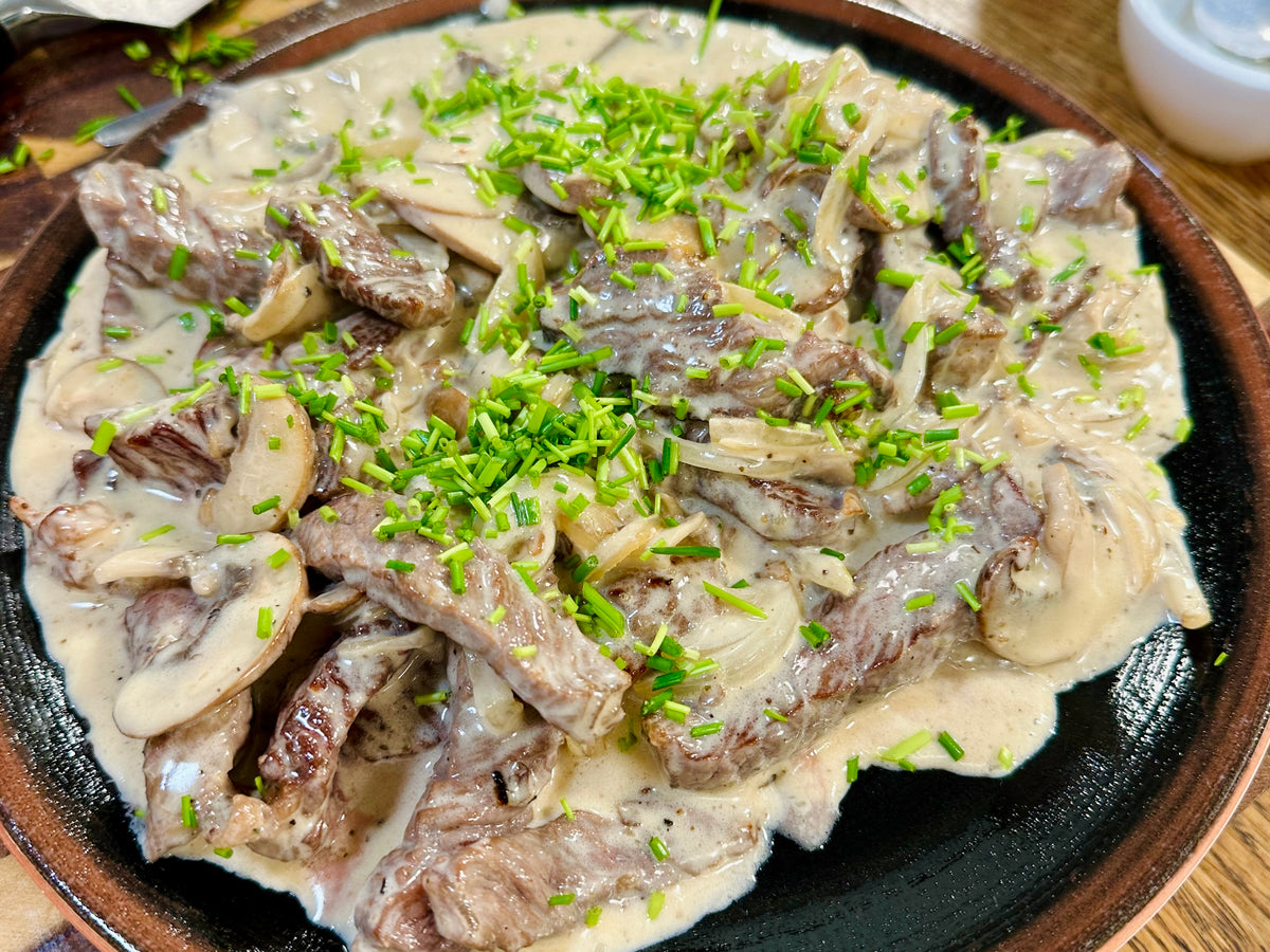 Rahmgeschnetzeltes mit Entrecôte