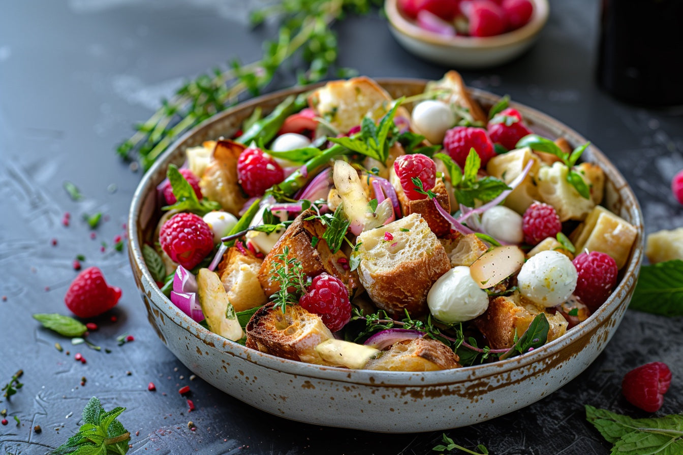 Lauwarmer Spargelsalat mit knusprigem Brot