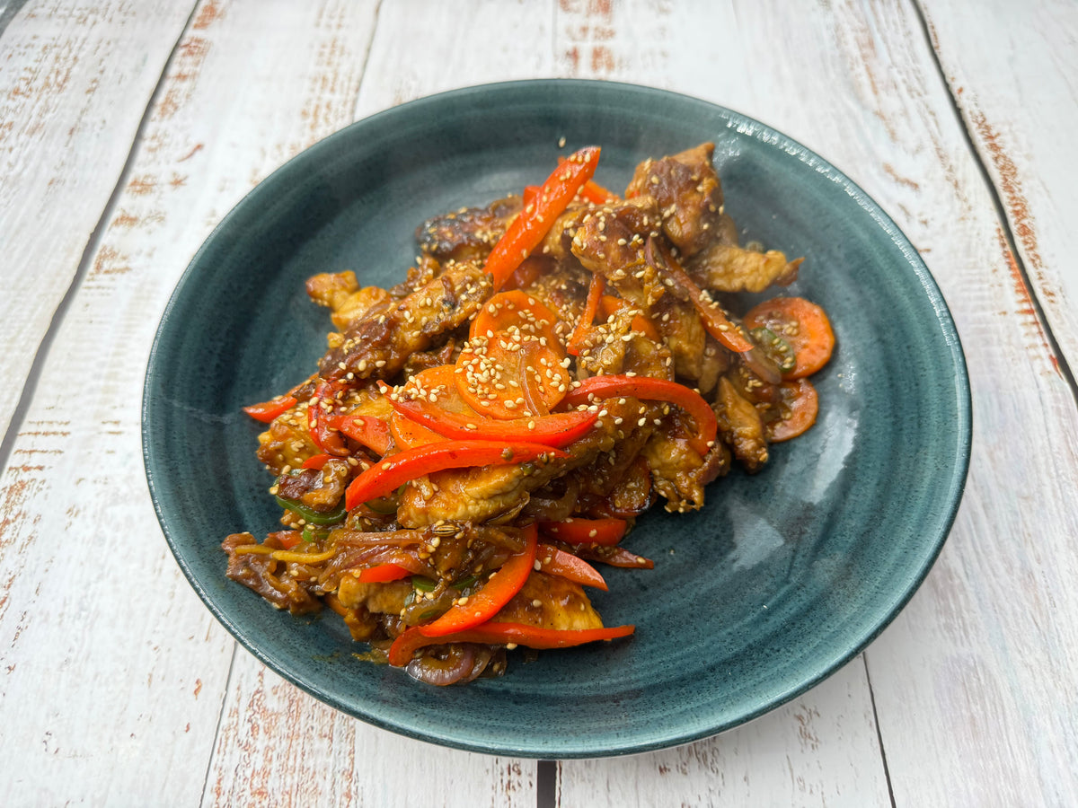 "Asia-Imbiss-Pfanne" mit Schweinefleisch