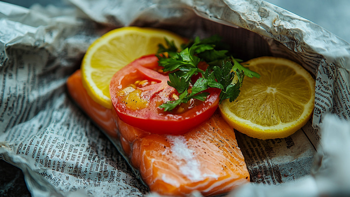 Lachs in der Zeitung gegart