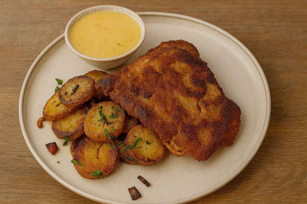 Cordon bleu mit Bratkartoffeln und Zitronenbutter