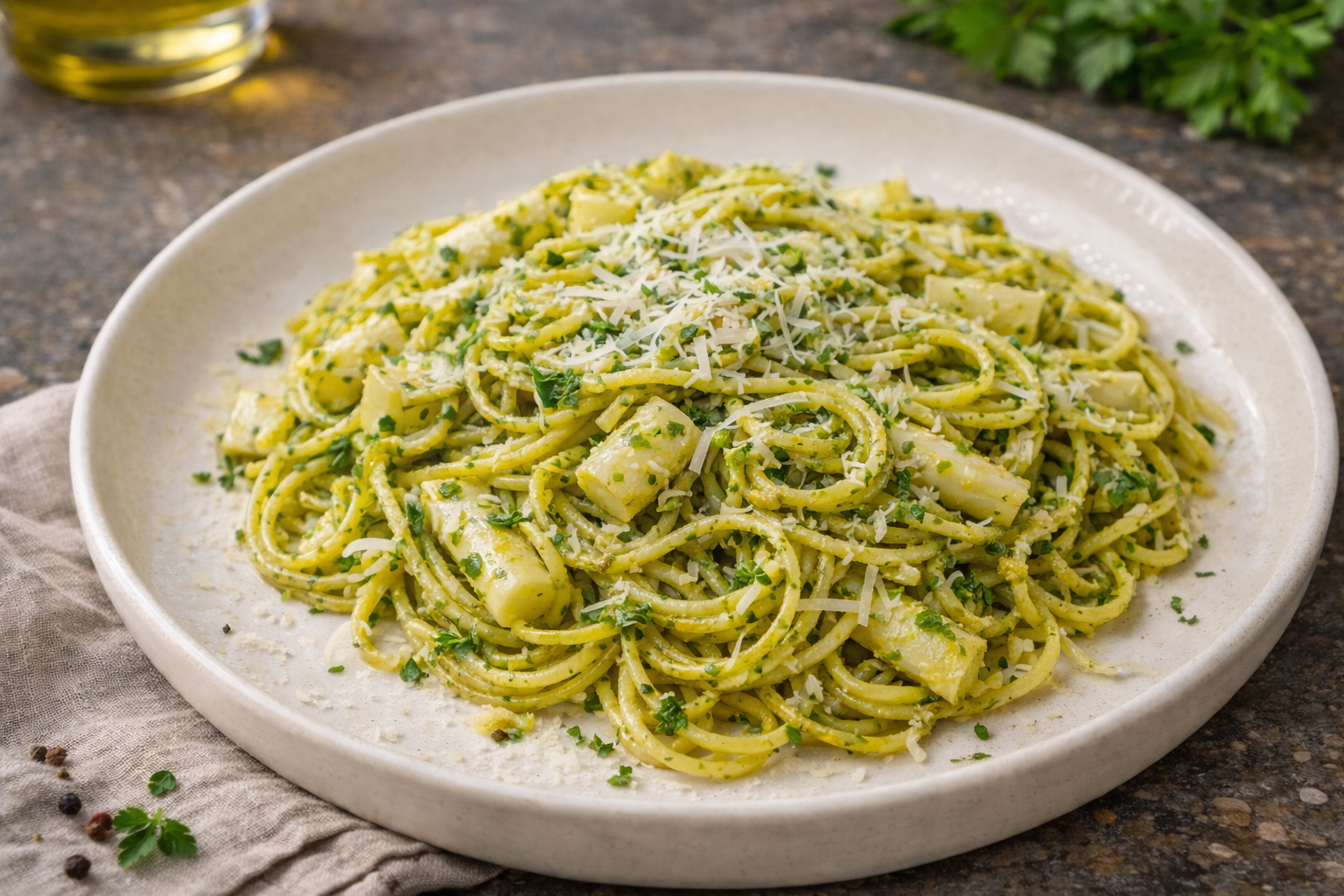 Spaghetti "grün-weiß" mit Spargel