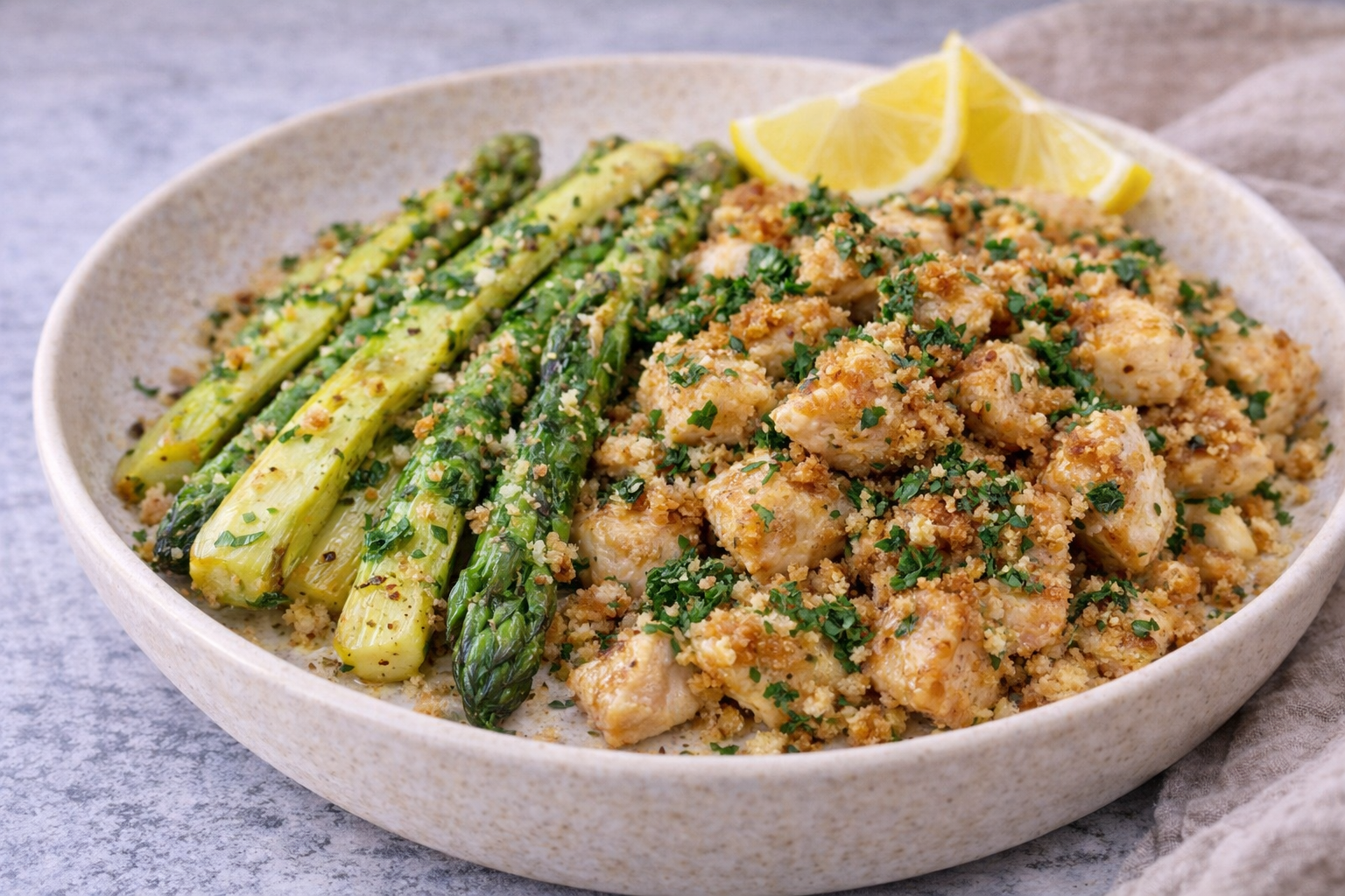 Gebratener Spargel mit Hähnchen