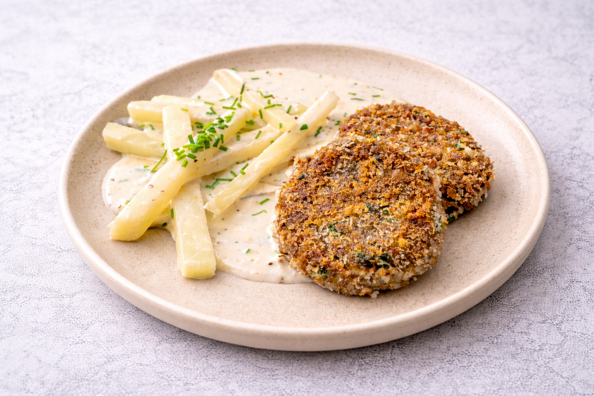 Pilzfrikadellen mit Kohlrabi-Rahmgemüse