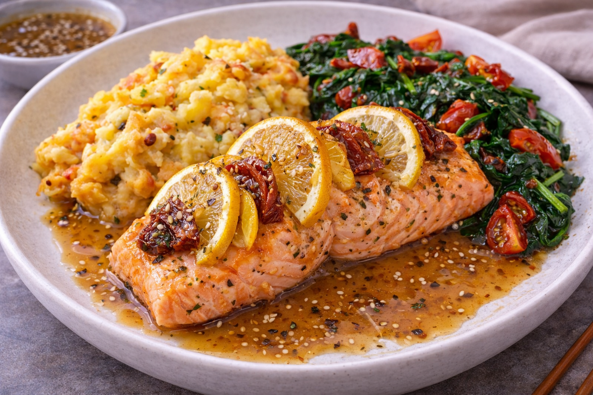 Ofenlachs mit Trüffel-Ponzu-Sauce