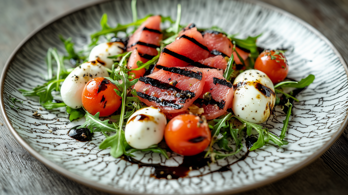 Rucola Salat mit gebratener Wassermelone