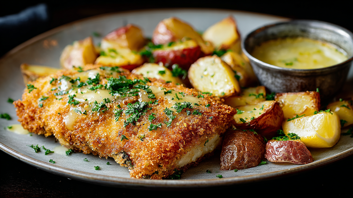 Cordon bleu mit Bratkartoffeln und Zitronenbutter