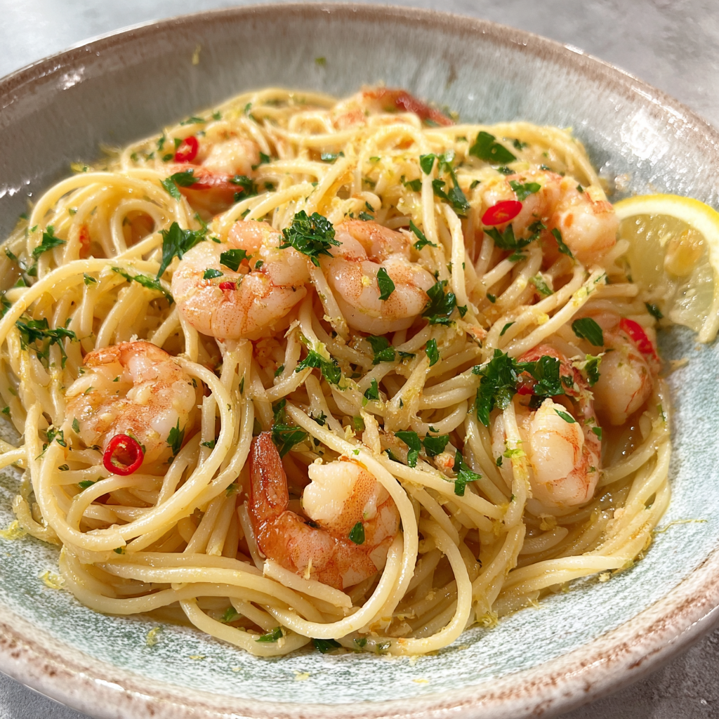 Spaghetti mit Zitrone und Garnele