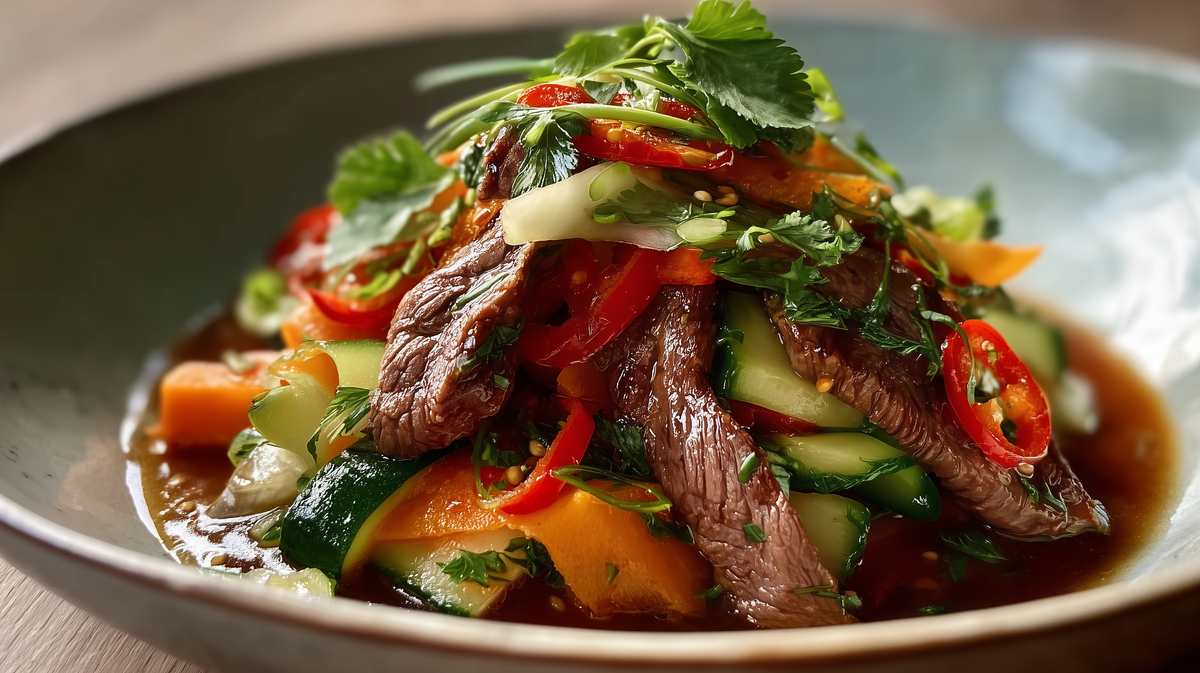 Salat mit Papaya und Rindfleisch