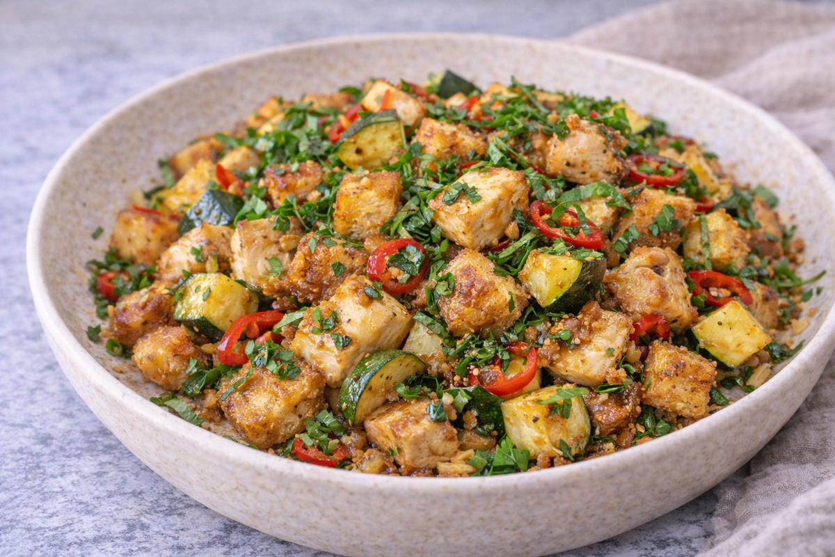 Hähnchen-Pfannen-Rezept mit Brot