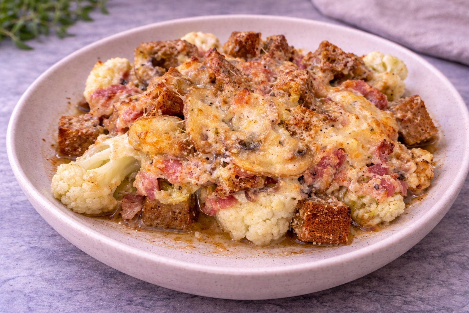 Gratinierter Blumenkohl mit Speck