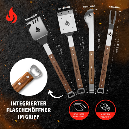 HENSSLERS Grillbesteck 4 Teilig Küchenzubehör HENSSLERS