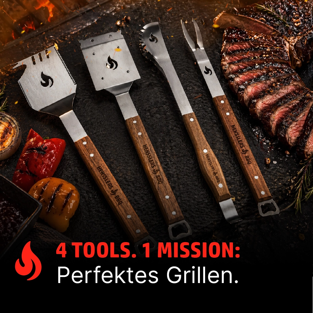 HENSSLERS Grillbesteck 4 Teilig Küchenzubehör HENSSLERS