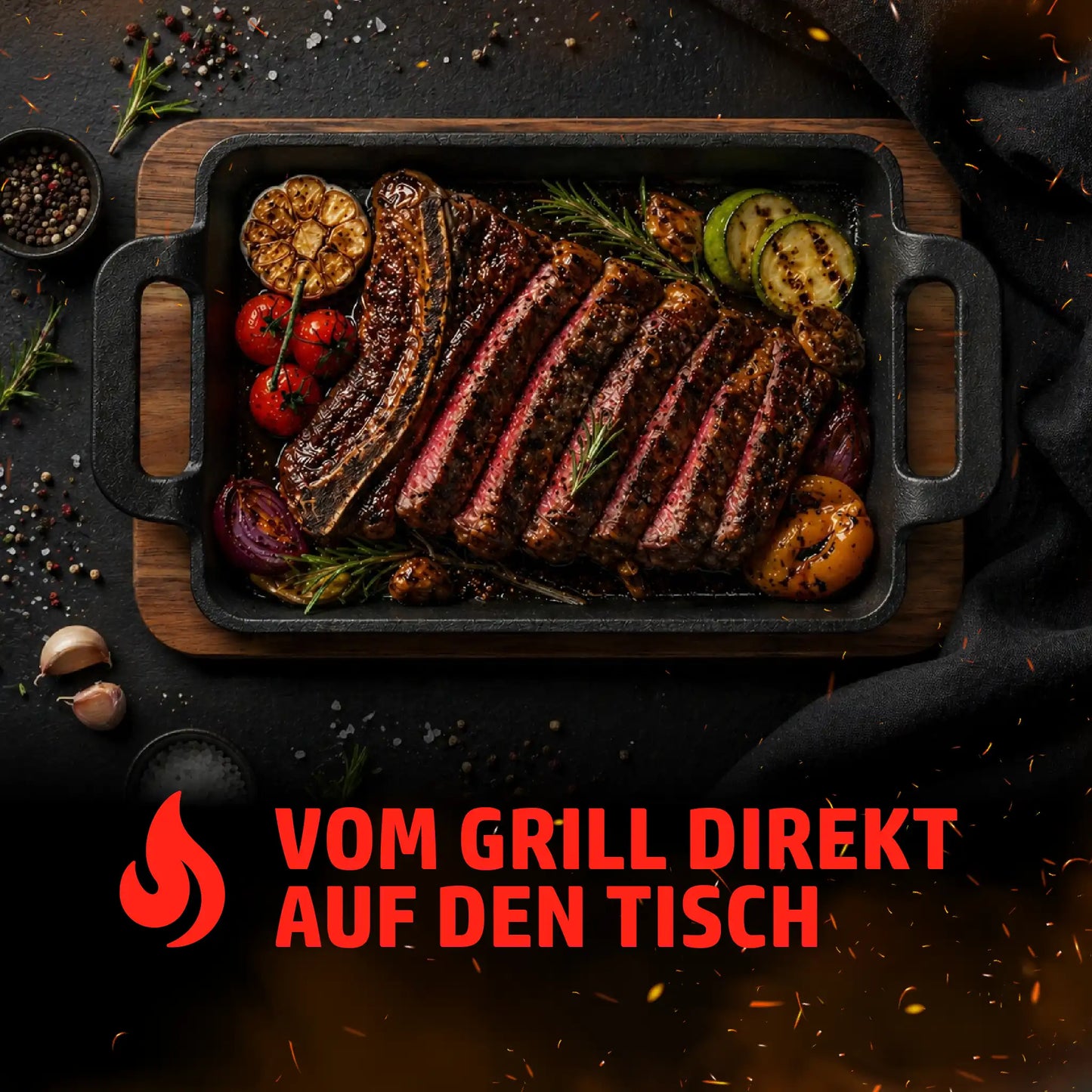 HENSSLERS Grill- / Servierpfanne mit Holzbrett Küchenzubehör HENSSLERS