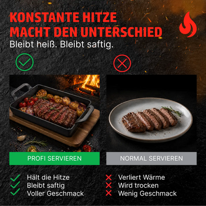 HENSSLERS Grill- / Servierpfanne mit Holzbrett Küchenzubehör HENSSLERS