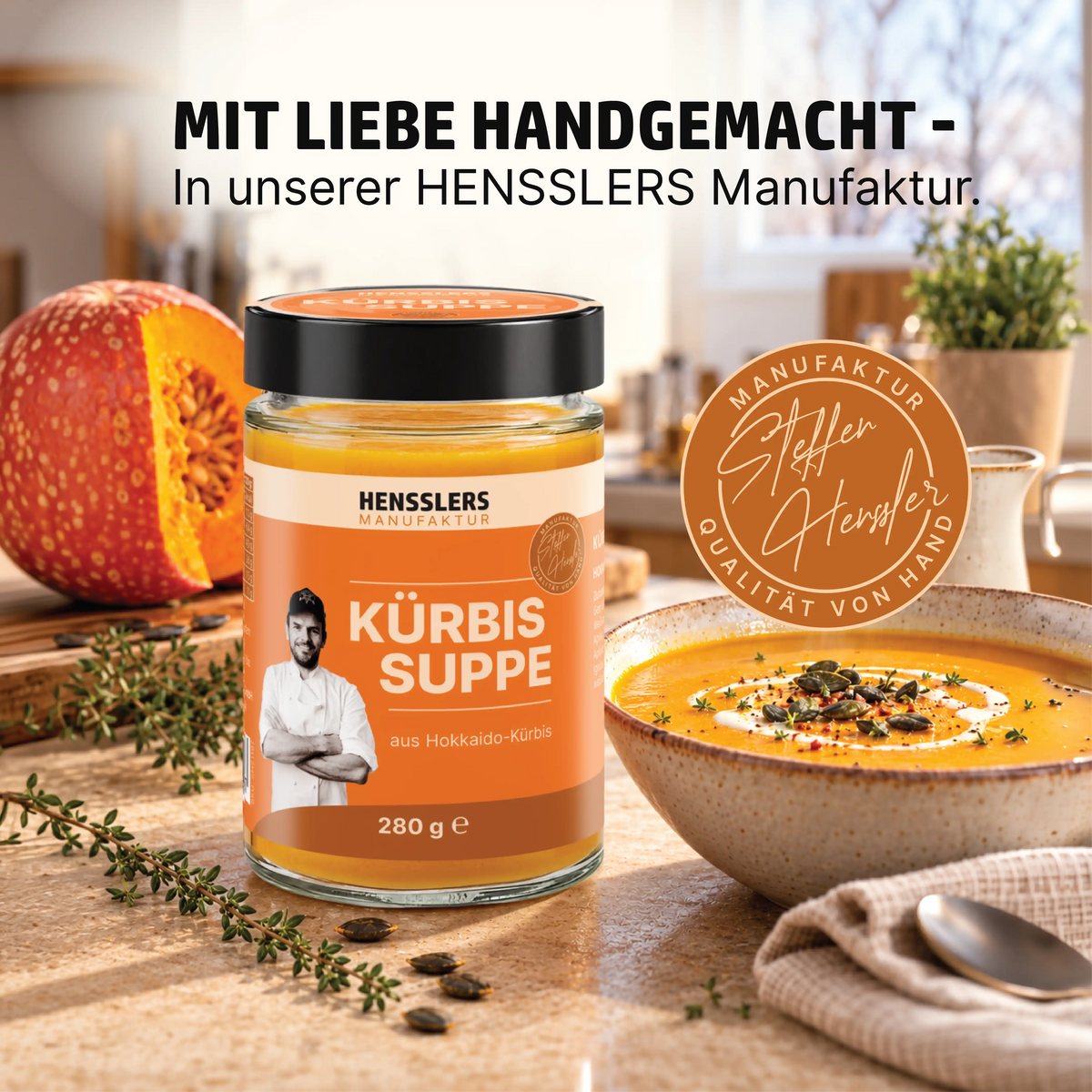 HENSSLERS Kürbissuppe ink. Gratis Kürbiskerne Gewürze HENSSLERS