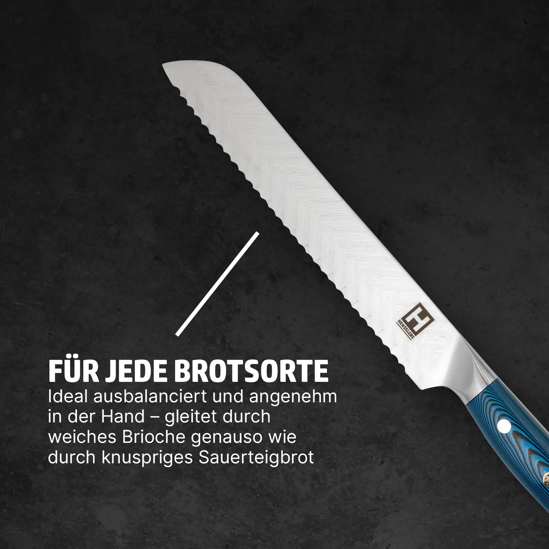 Hensslers Damast Brotmesser - Blue Edition Messer Hensslers