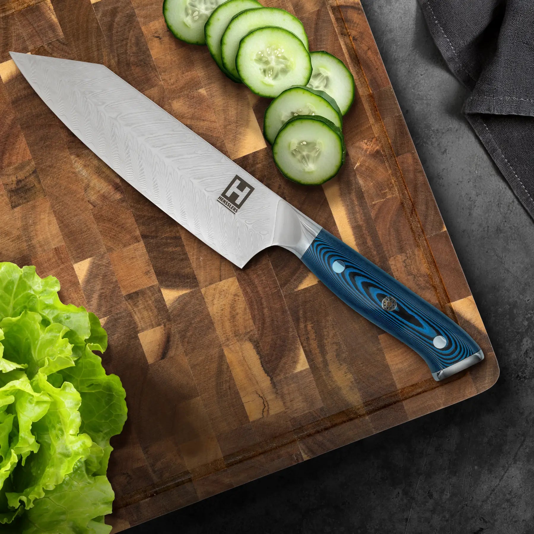 Hensslers Damast Bunka Messer - Blue Edition Messer Hensslers