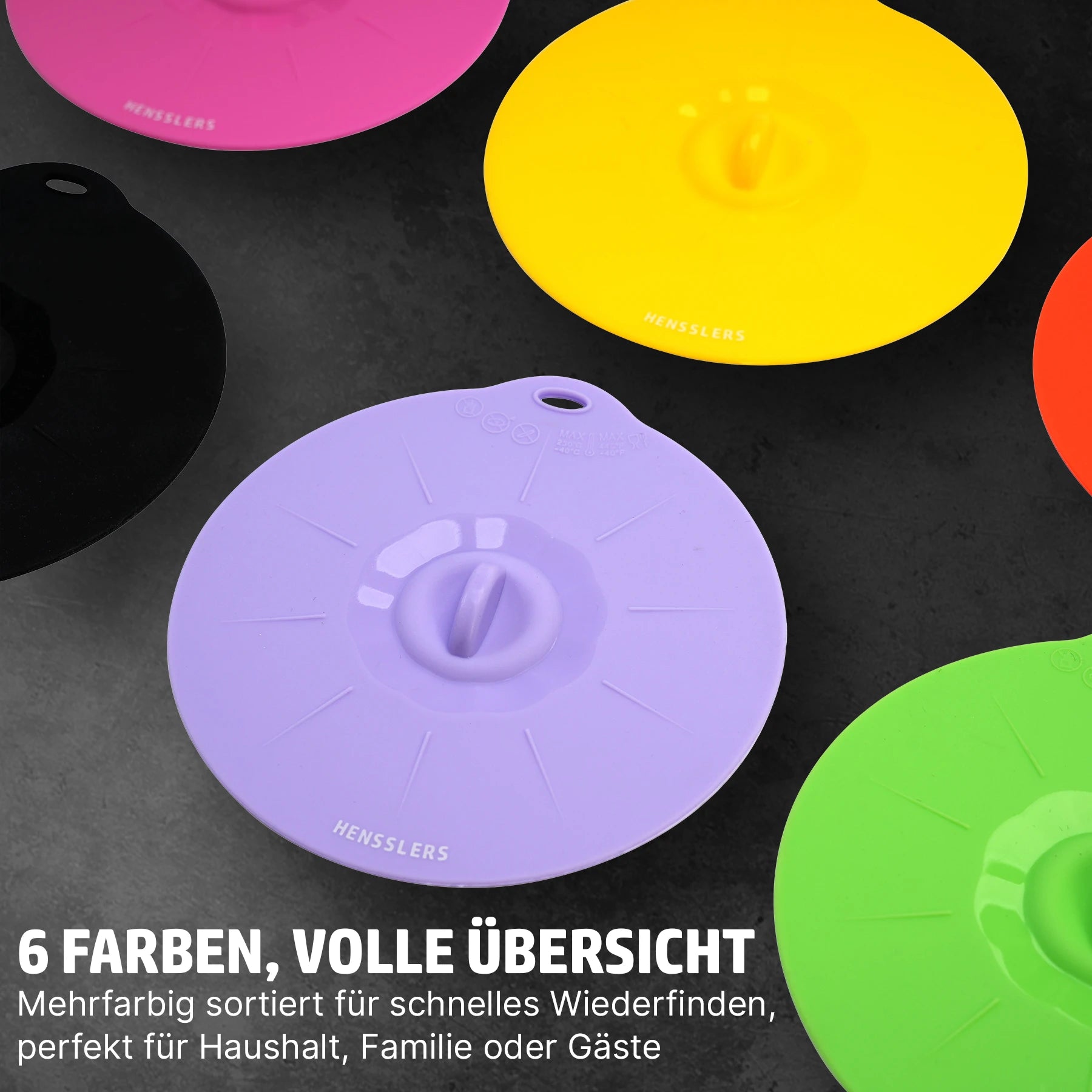 HENSSLERS 6er Silikondeckel Set Küchenzubehör HENSSLERS